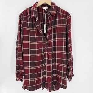 Max Studio Reds/Browns Plaid Long Sleeve Button Up Flannel Womens Size Medium